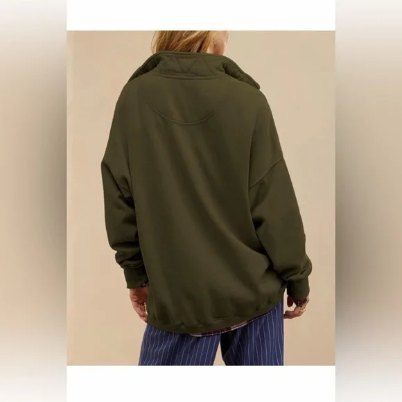 🆕Oversized Casual Long Sleeve Button Henley Neck Pullover - Picture 2 of 2